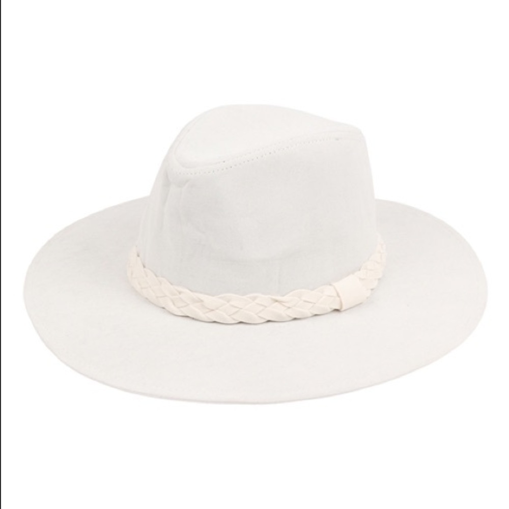 NEW IVORY GRAY FASHION BRIM HAT‎ WITH BRAIDED TIE